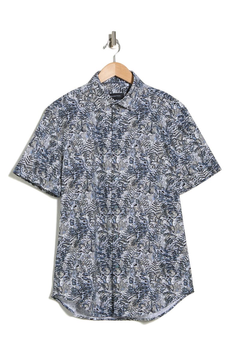 Print Short Sleeve Button-Up Shirt, Alternate, color, AIR BLUE