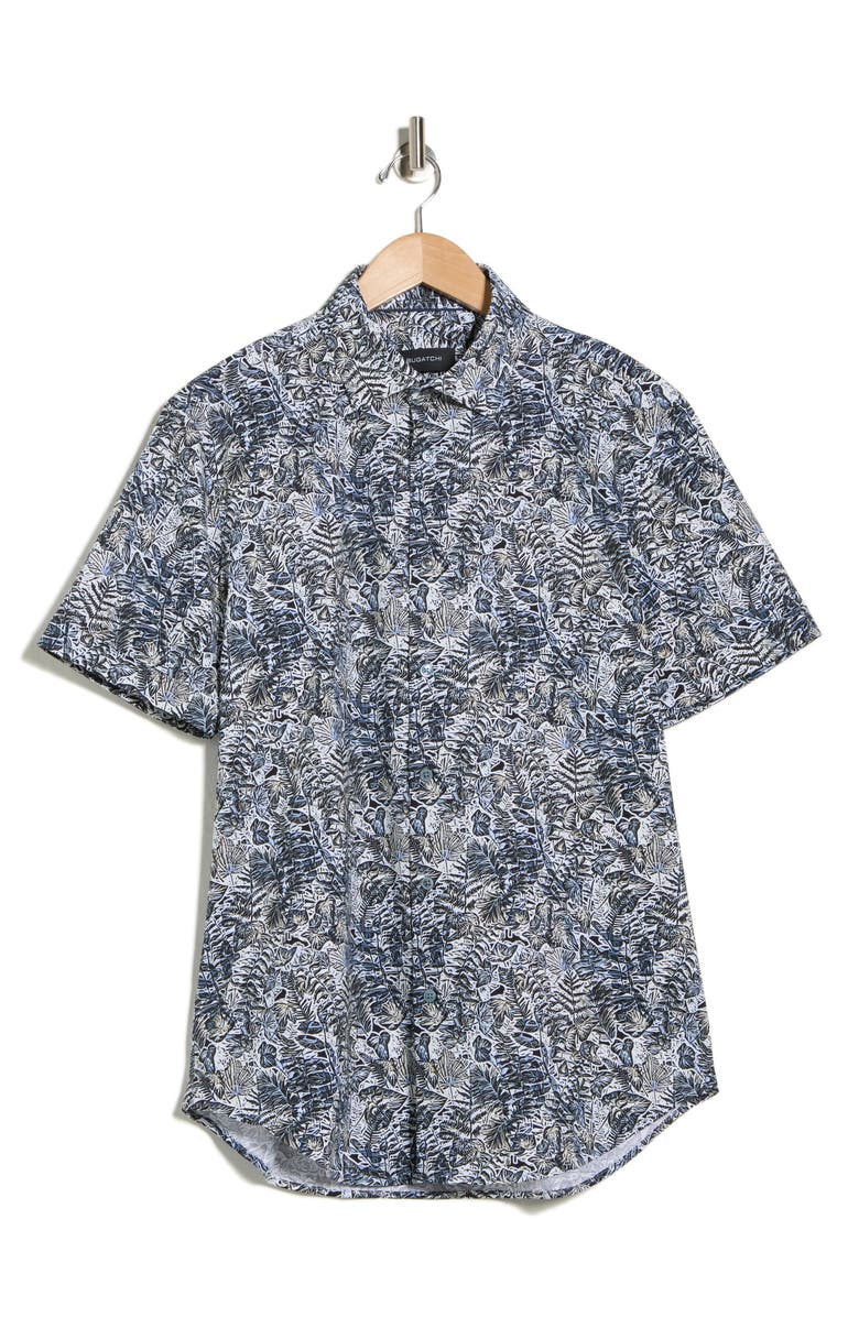 Bugatchi Print Short Sleeve Button-Up Shirt, Main, color, Air Blue