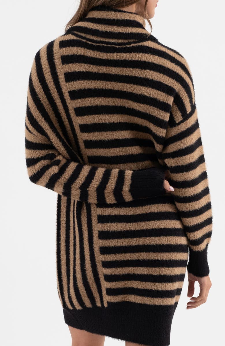 Blu Pepper Stripe Long Sleeve Turtleneck Sweater Dress, Alternate, color, Black