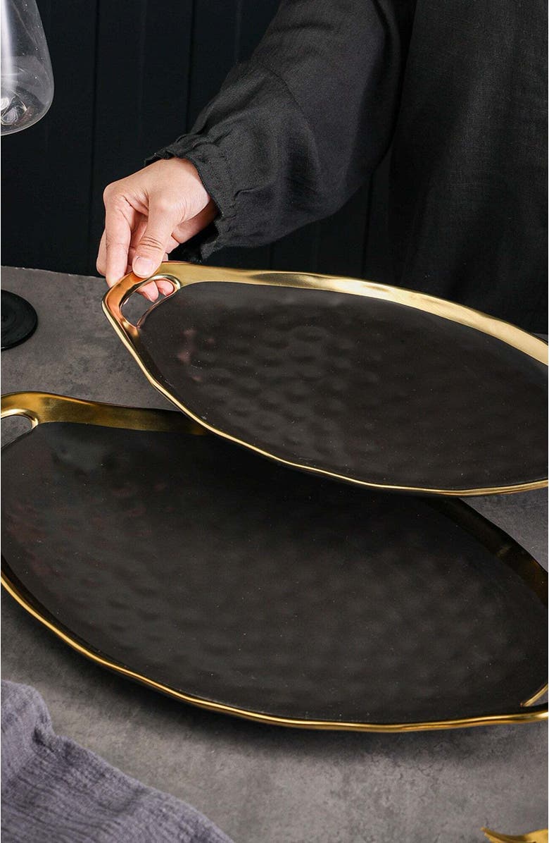 Stone Lain Florian Porcelain 2-Piece Serving Plate Set, Alternate, color, Black