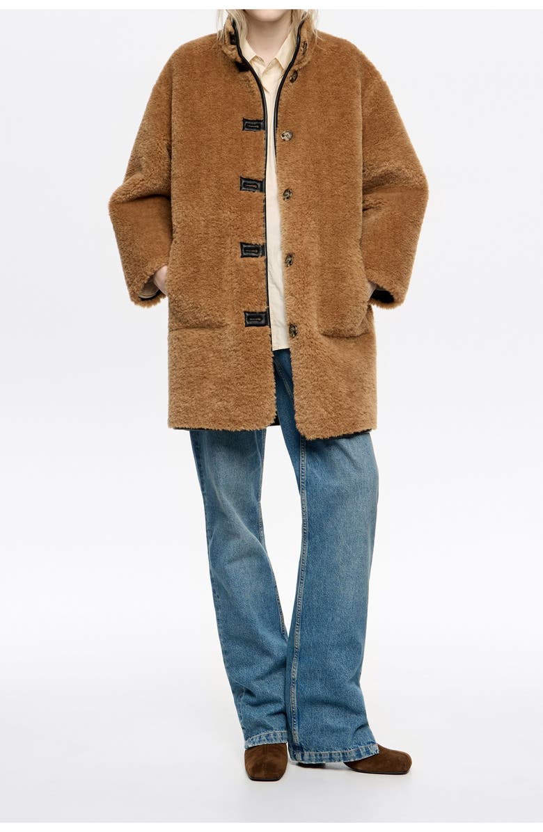 Bimba y Lola Reversible Fur Coat, Main, color, Caramel