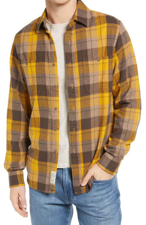 Two-Pocket Long Sleeve Flannel Button-Up Shirt