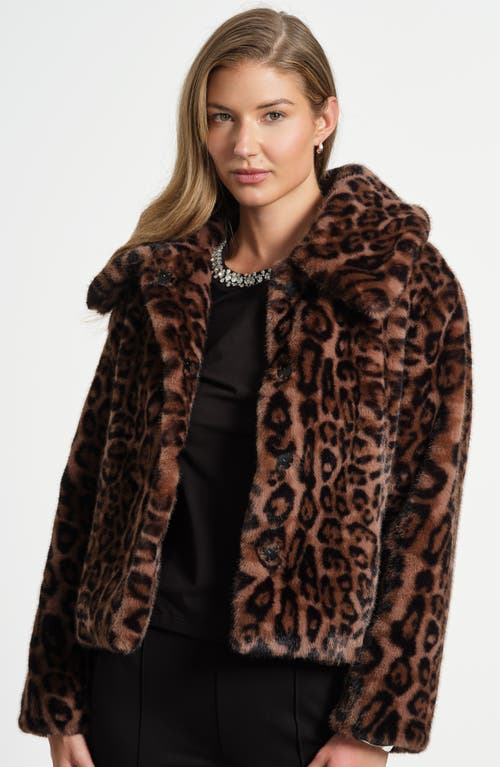 Isaac Mizrahi New York Oversize Collar Faux Fur Jacket In Brown