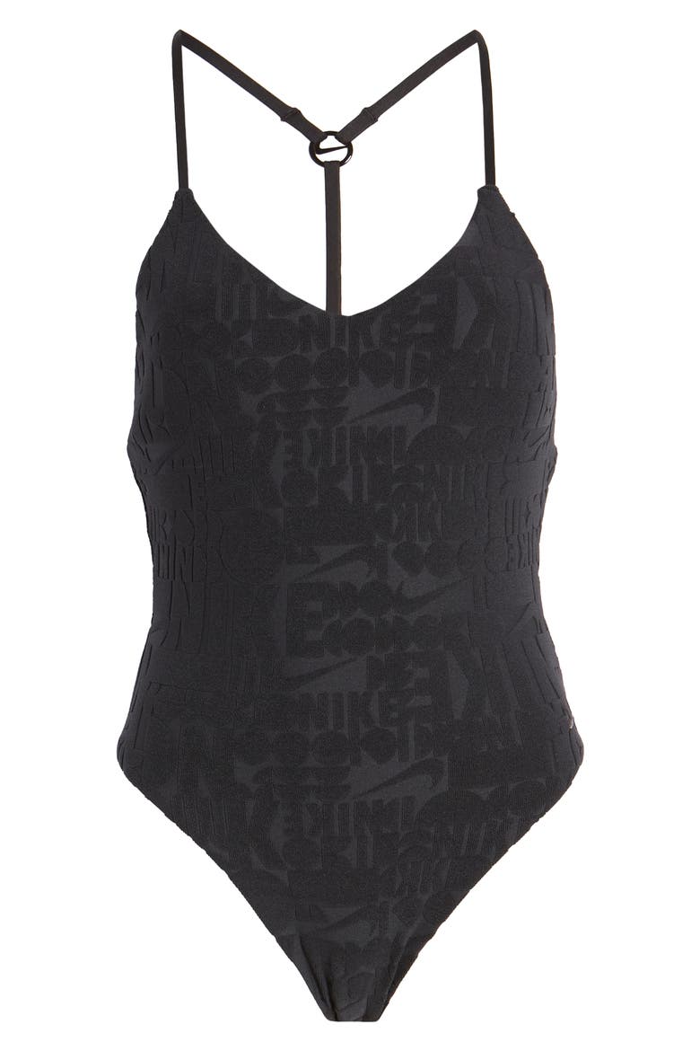 Retro Flow One-Piece Swimsuit, Alternate, color, BLACK