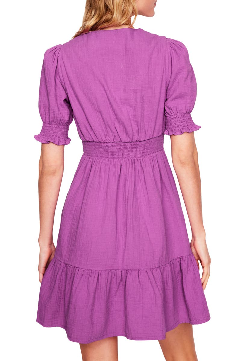 Boden Anna Puff Sleeve Double Cloth Cotton Tiered Dress, Alternate, color, Foxglove