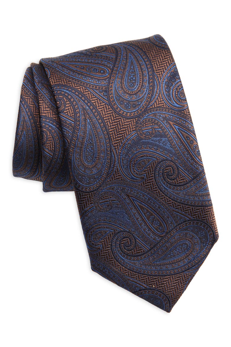 Paisley Silk Tie, Main, color, BROWN