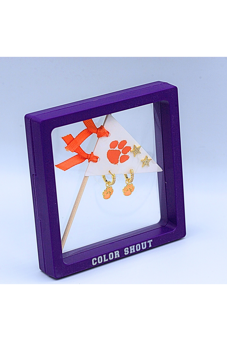 Clemson University Pennant Pair Earring Set, Alternate, color, Yellow Gold