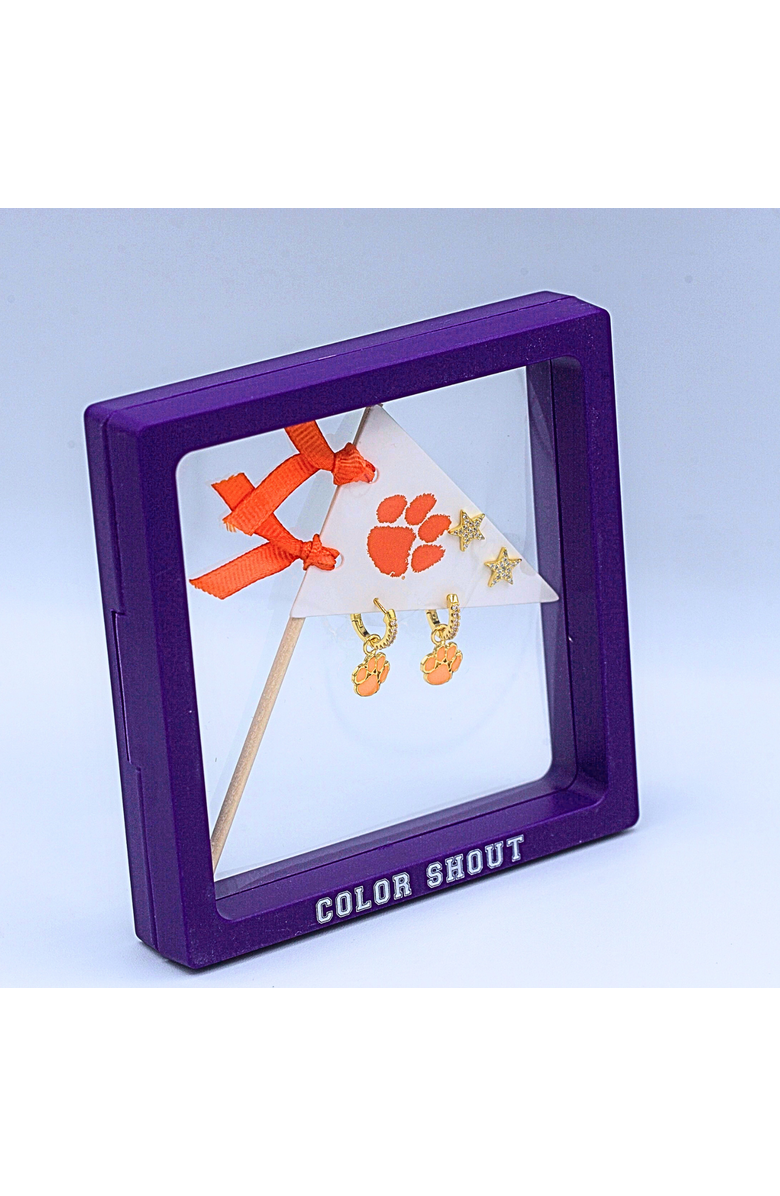 Color Shout Clemson University Pennant Pair Earring Set, Alternate, color, Yellow Gold