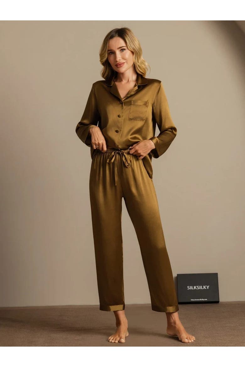 Pure Silk Long Sleeve Pajamas, Alternate, color, Brown