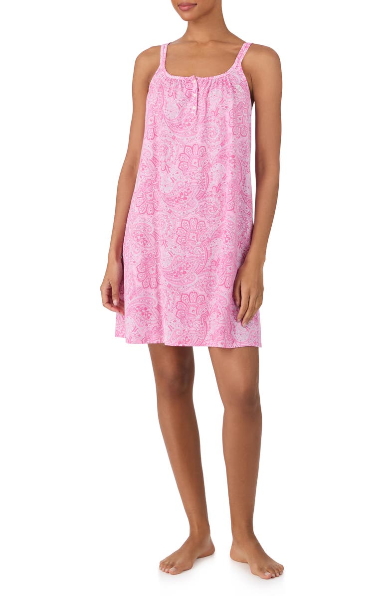 Lauren Ralph Lauren Double Strap Nightgown, Main, color, Pink Pais
