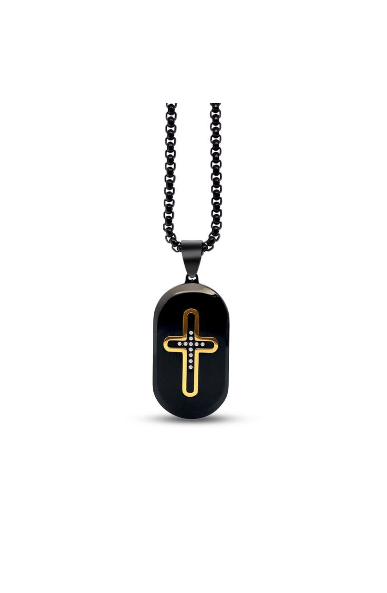 Anna Zuckerman Paxor Oblong Cross Necklace, Main, color, Black