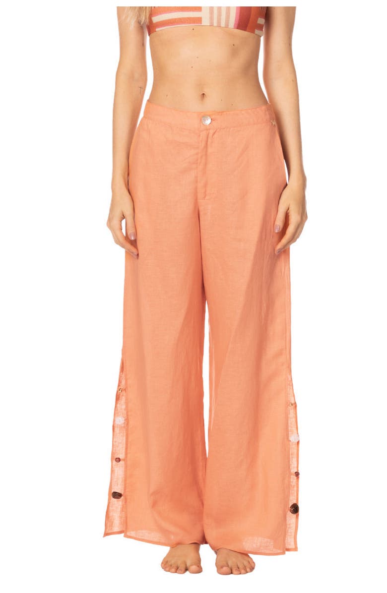 KIBYS Sunset Bazaar Tangerine Zenda Linen Pant with Gems, Main, color, Pastel Orange Tangerine