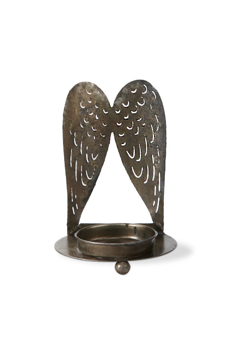 tag Angel Wings Tealight Holder Antique Brass Gold Iron Candle, Main, color, Gold