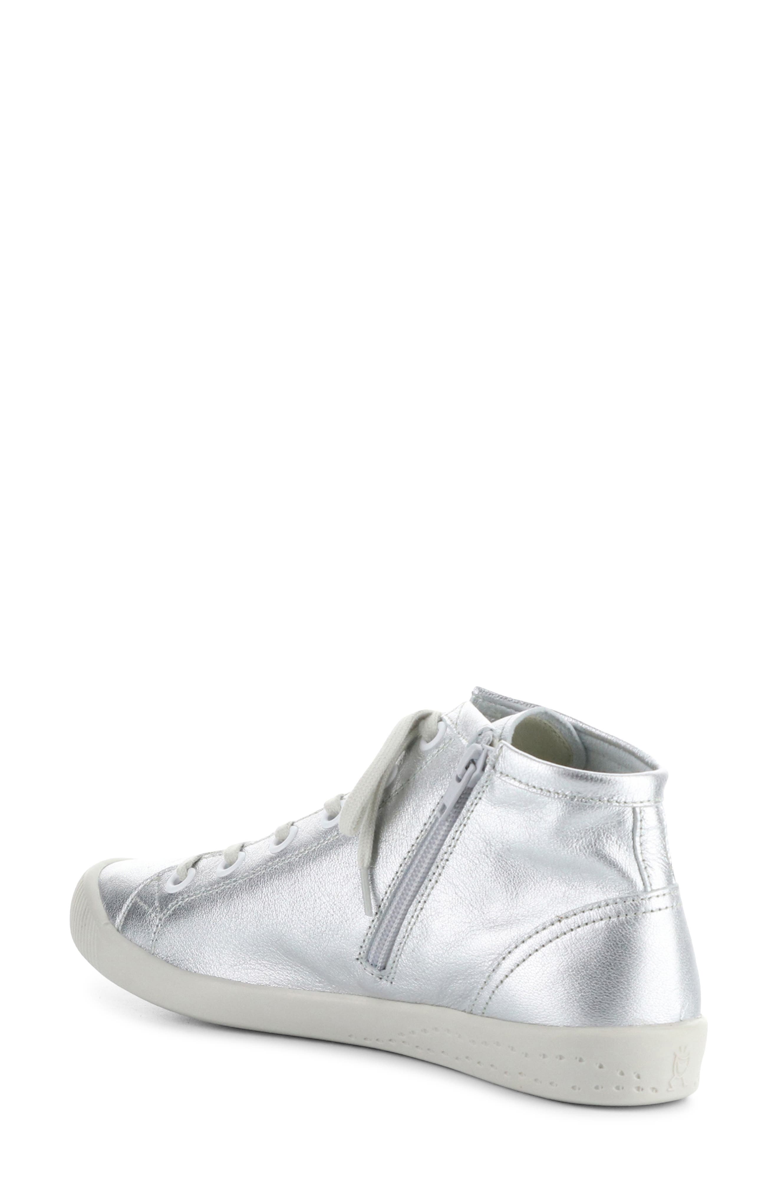 Softinos by Fly London Isleen Mid-Top Metallic Leather Sneaker, Alternate, color, Silver Laminato