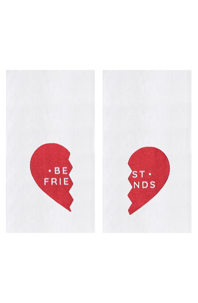 C&F Home Best Friends Kitchen and Bathroom Embroidered Hand Towels Set of 2, Main, color, Red