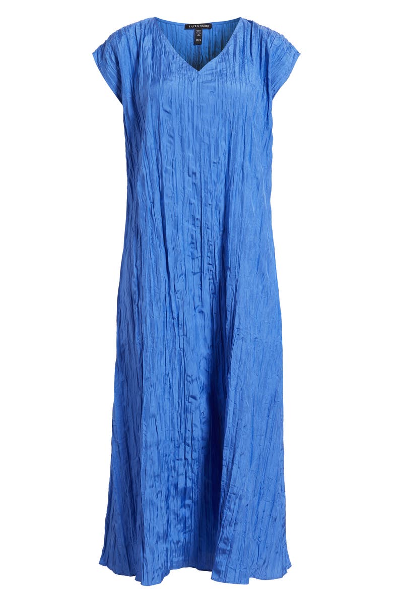 Eileen Fisher Cap Sleeve Silk Maxi Dress, Alternate, color, Blue Star