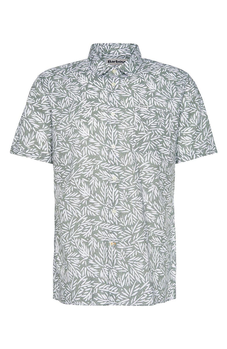Barbour Jackstone Regular Fit Leaf Print Short Sleeve Button-Up Shirt, Alternate, color, Pea Green