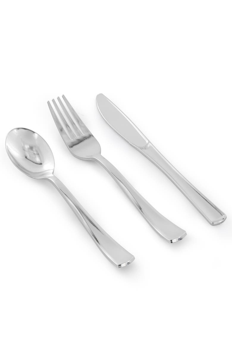 Elama 600 Piece Disposable Plastic Dinnerware Party Set, Alternate, color, Silver