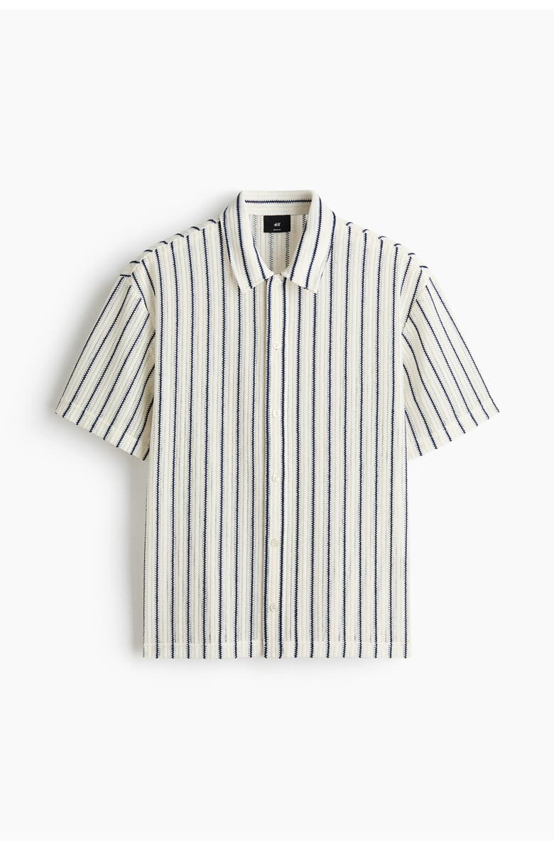 H&M Regular Fit Textured-knit Shirt, Main, color, White/Striped