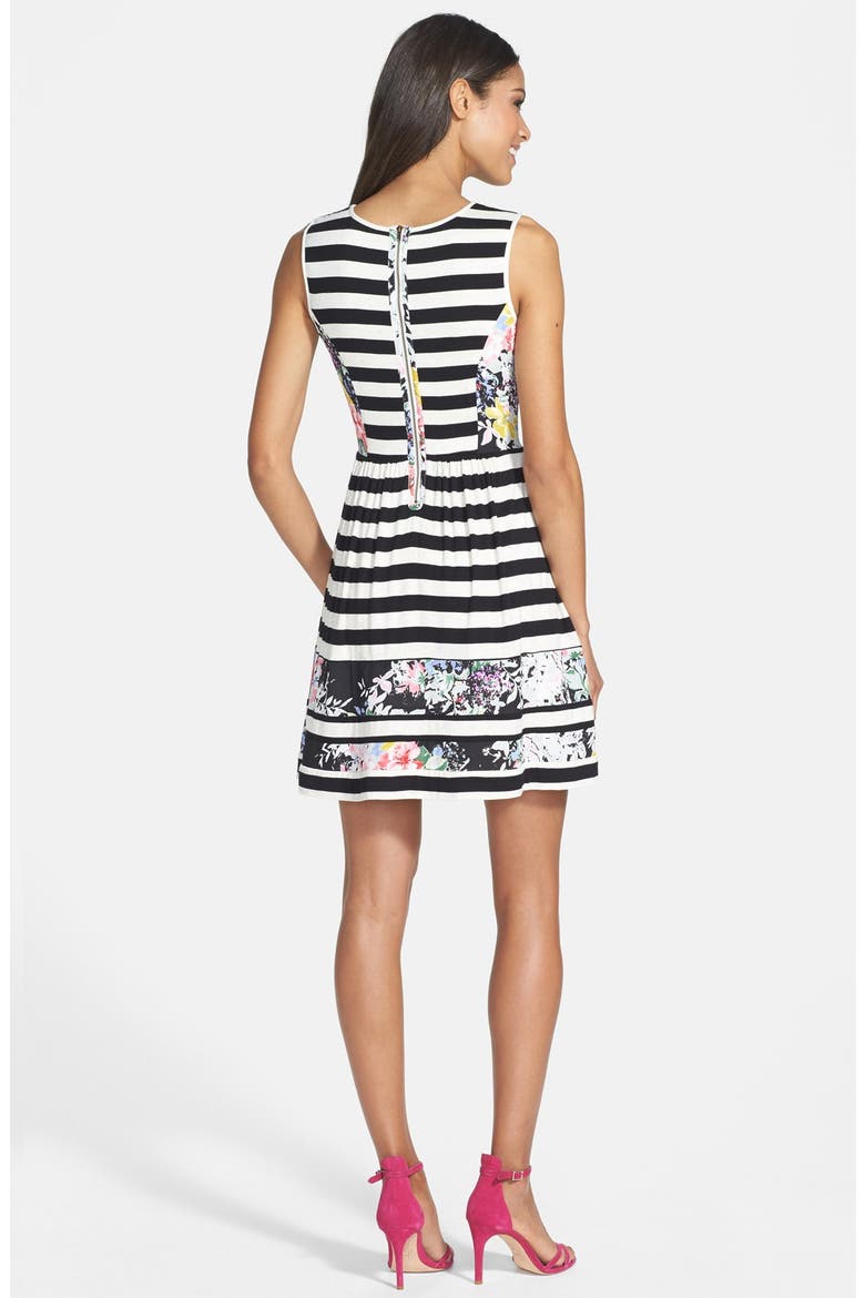 Floral Inset Stripe Jersey Dress, Alternate, color, BLACK/ WHITE MULTI