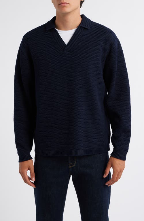 Krost Broken Rib Johnny Collar Sweater In Blue