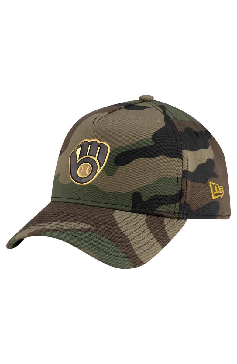 New Era Men's New Era Camo Milwaukee Brewers Woodland Team Pop 9FORTY A-Frame Adjustable Hat, Main, color, 