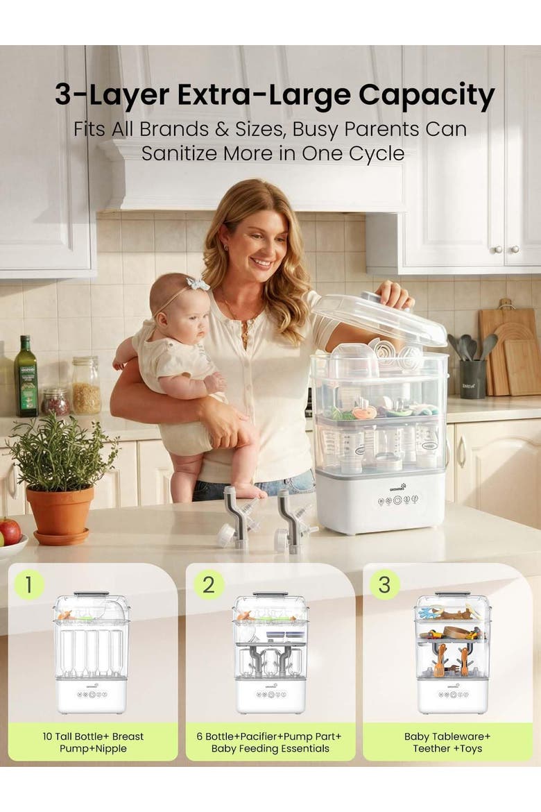 Baby Bottle Sterilizer and Dryer, Alternate, color, White
