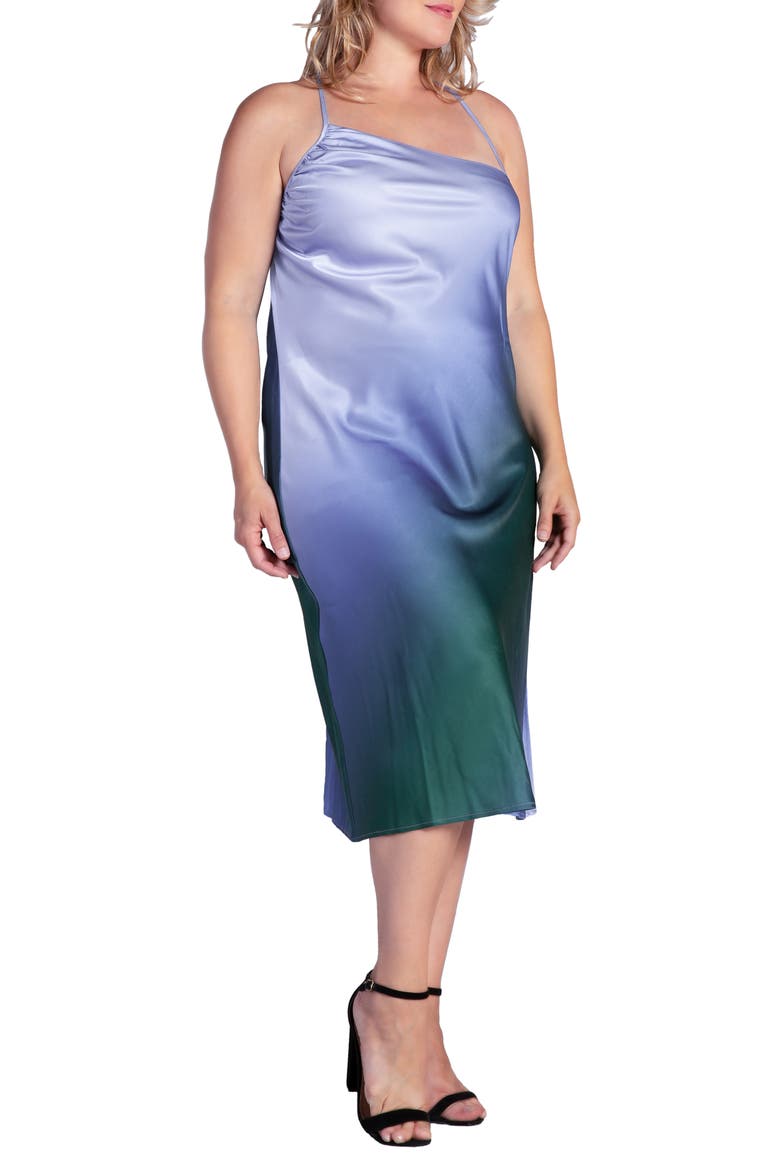 Avi Ombré Asymmetric Neck Midi Slipdress, Alternate, color, GRACIA BLUE