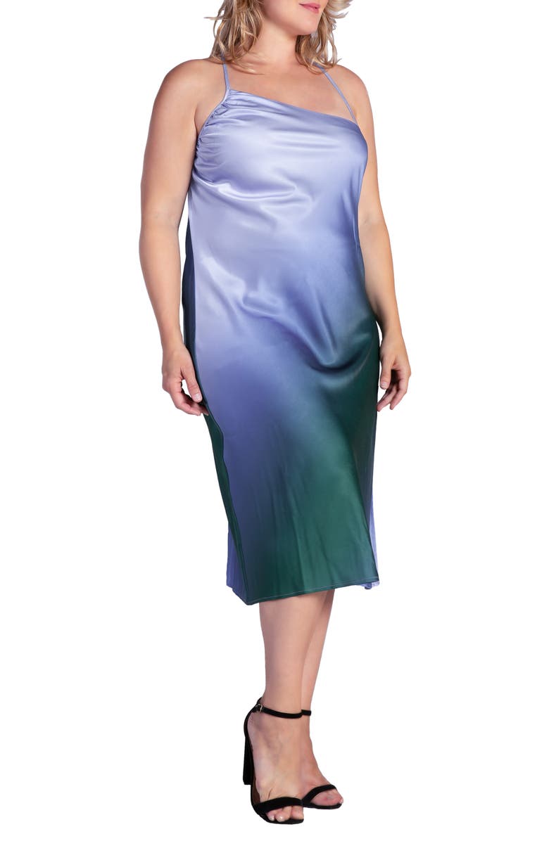 Standards & Practices Avi Ombré Asymmetric Neck Midi Slipdress, Alternate, color, Gracia Blue