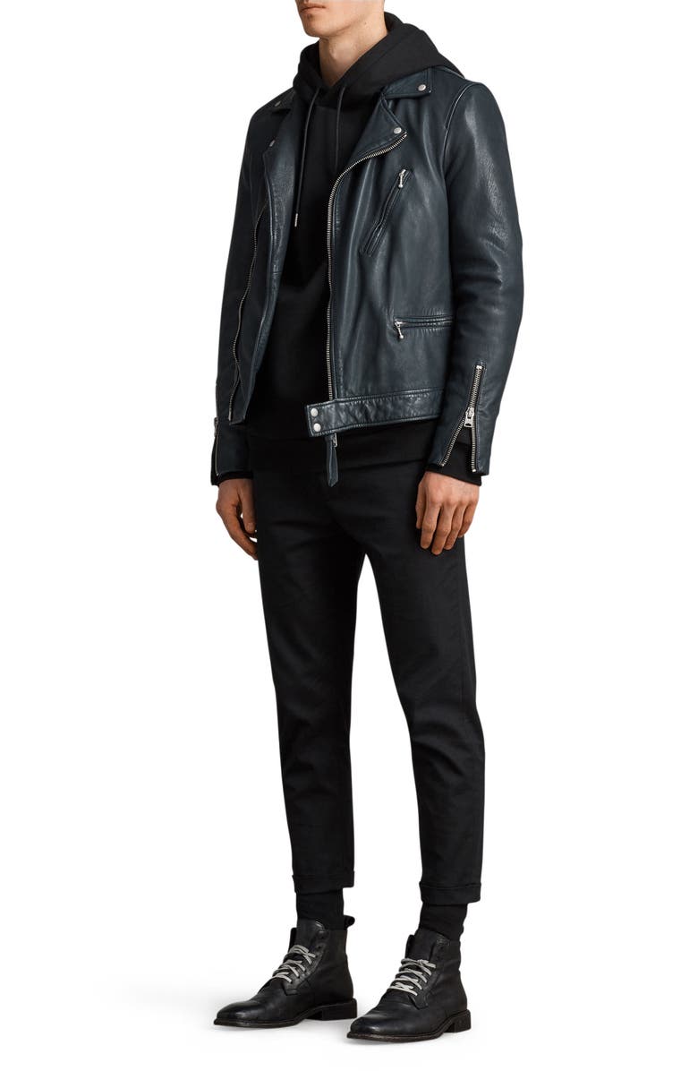 AllSaints Carver Slim Fit Leather Biker Jacket, Alternate, color,
