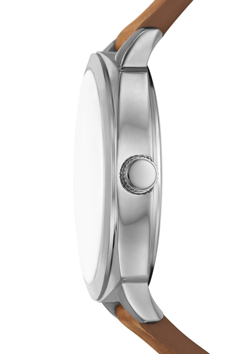Hewes Three-Hand Leather Strap Watch, Alternate, color, SILVER