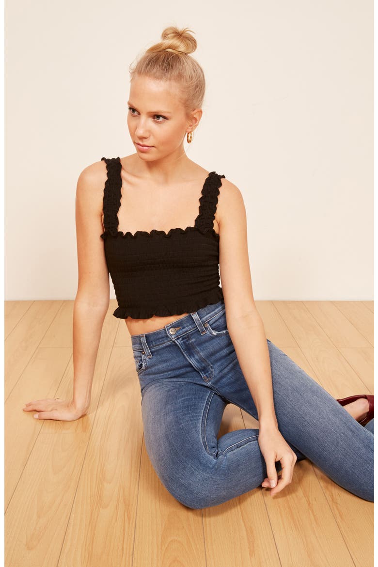 Leonore Smock Crop Top, Alternate, color, BLACK