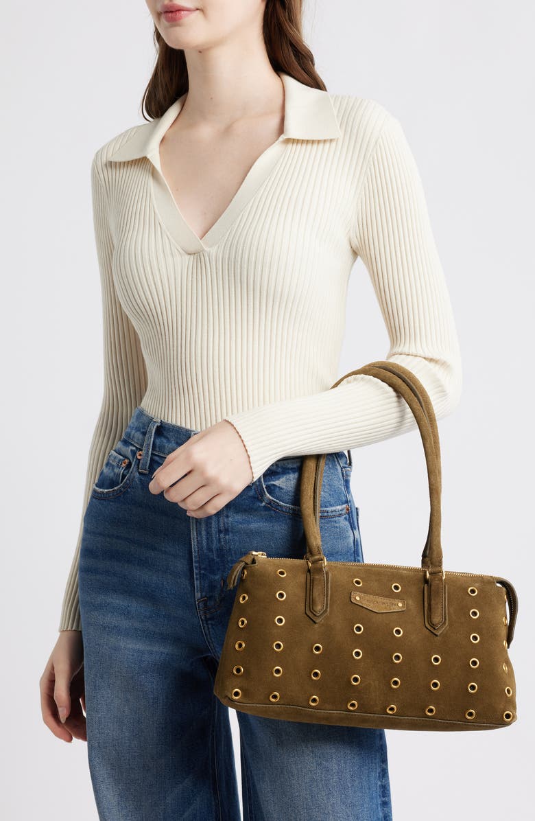 Rebecca Minkoff Industry Suede Shoulder Bag, Alternate, color, Jungle
