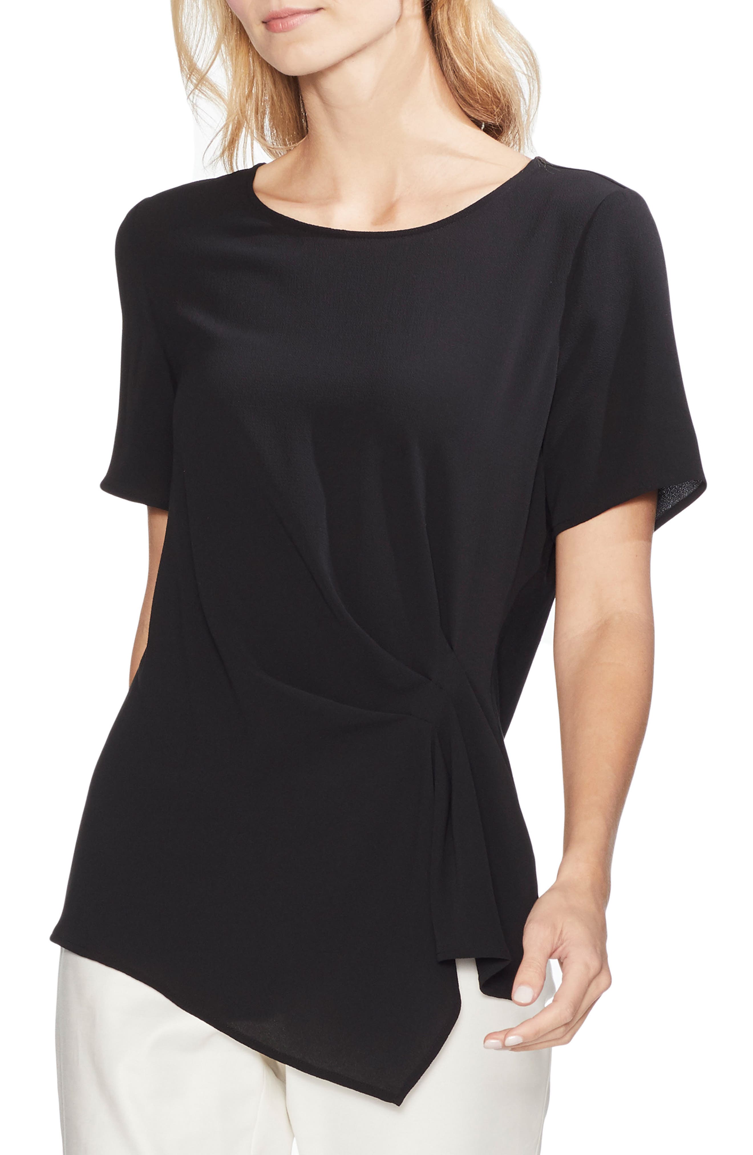 Side Pleat Mixed Media Blouse