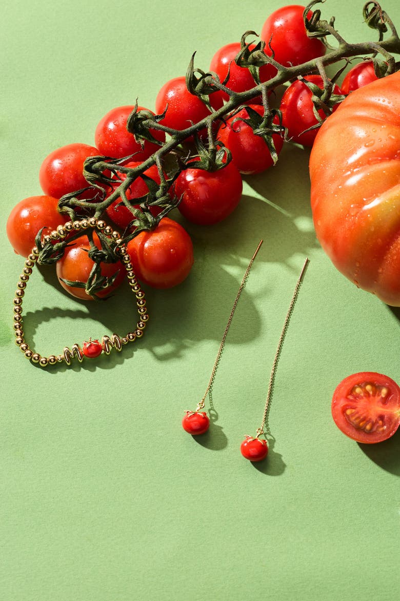 Farmers' Market Tomato Threader Earrings, Alternate, color, Gold