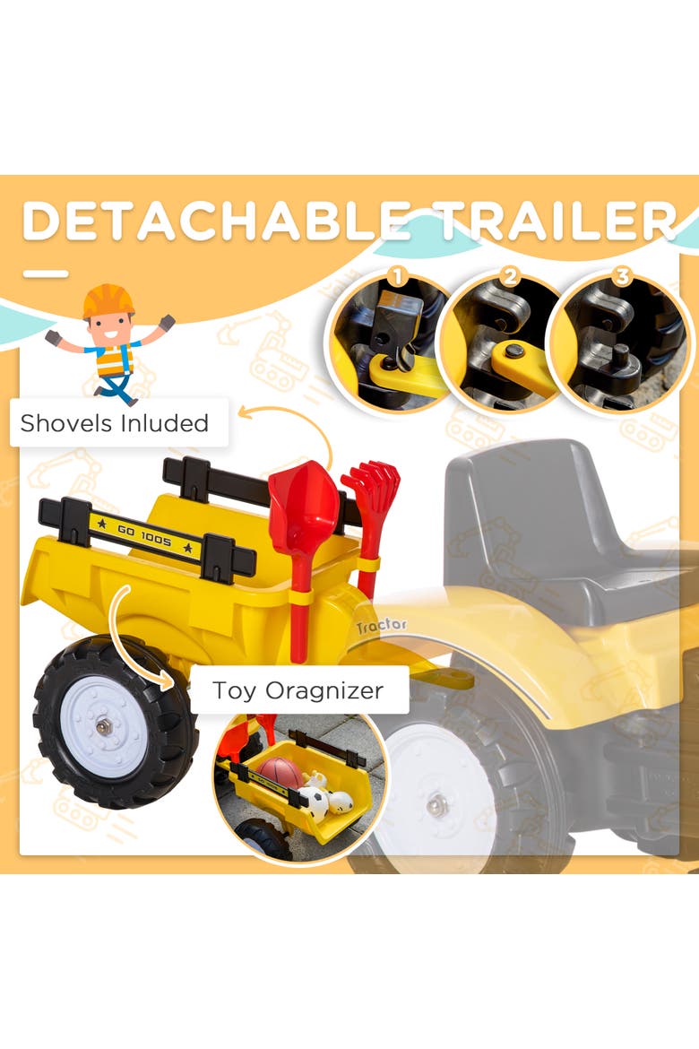Kid's Pedal Digger Construction Car with Horn, Detachable Trailer, Alternate, color, Yellow