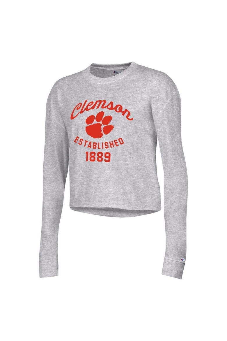 Women's Champion Gray Clemson Tigers Boyfriend Cropped Long Sleeve T-Shirt, Alternate, color, Gray
