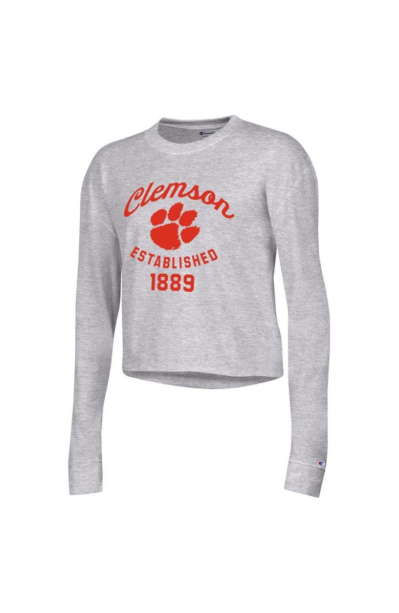 Champion Women's Champion Gray Clemson Tigers Boyfriend Cropped Long Sleeve T-Shirt, Alternate, color, Gray