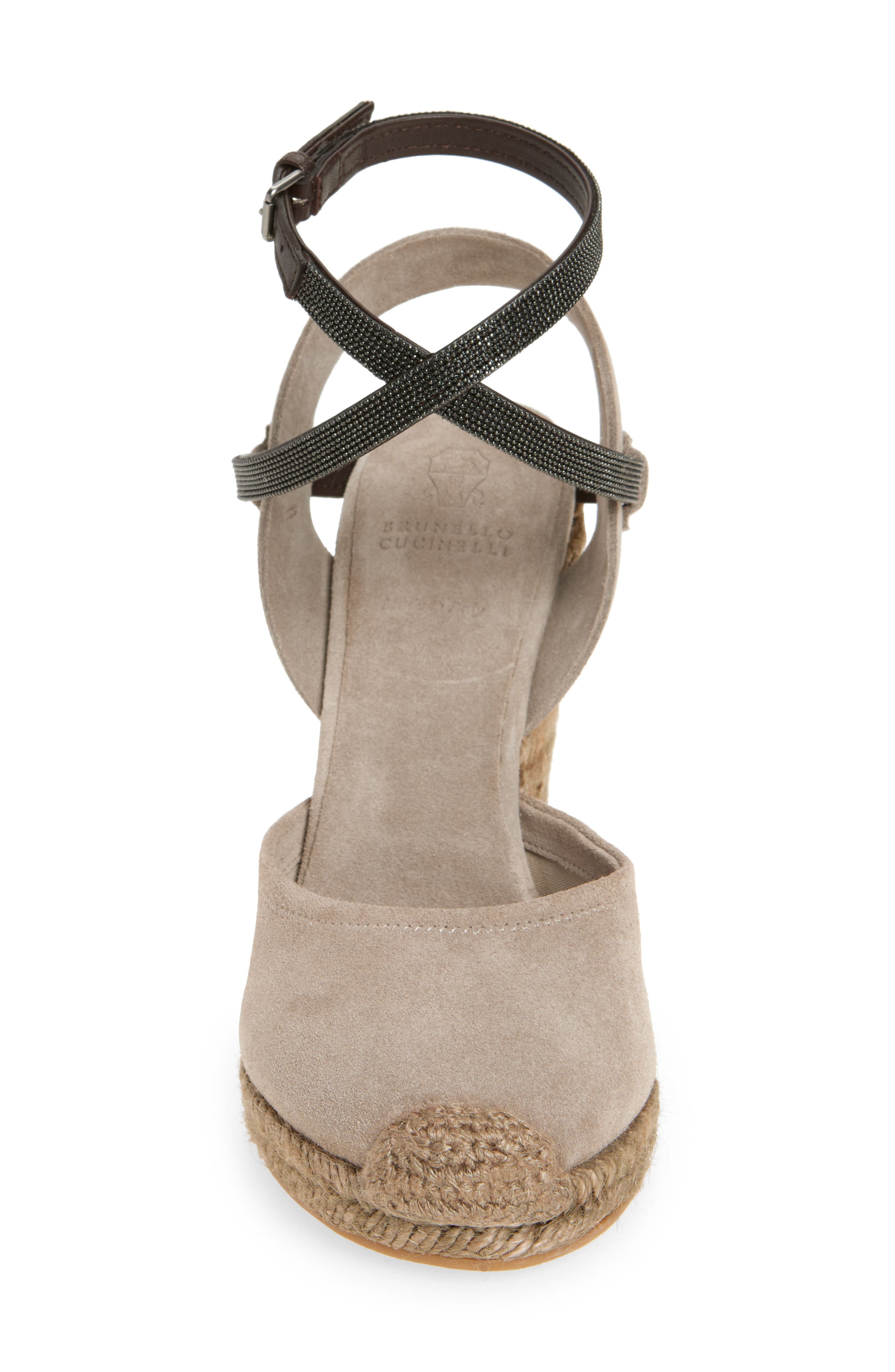 Brunello Cucinelli Monili Trim Espadrille Wedge Sandal, Alternate, color, Ice