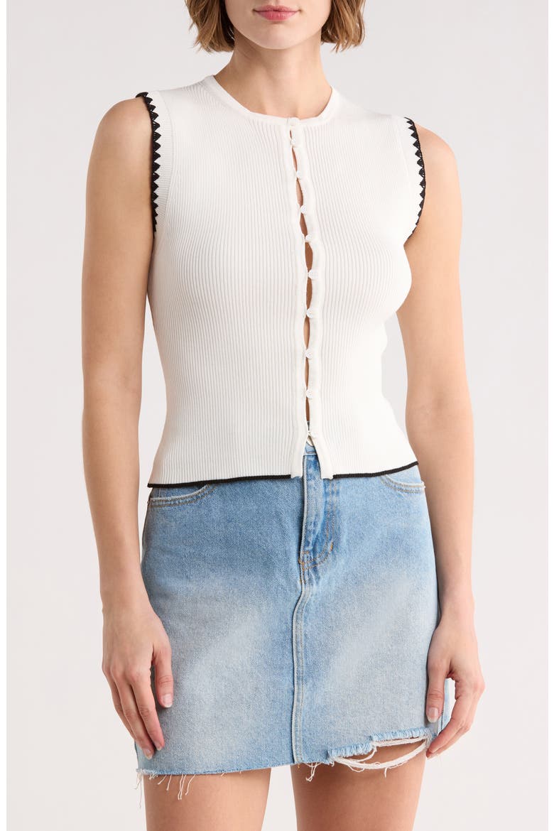 Contrast Stitch Knit Button Front Top, Main, color, IVORY