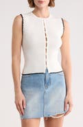 Blu Pepper Contrast Stitch Knit Button Front Top