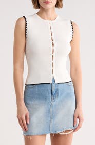 Blu Pepper Contrast Stitch Knit Button Front Top