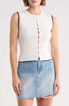 Contrast Stitch Knit Button Front Top