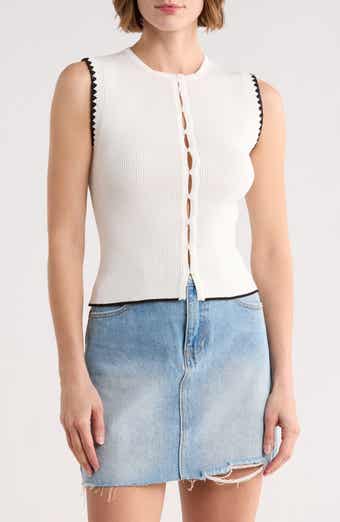 Contrast Stitch Knit Button Front Top