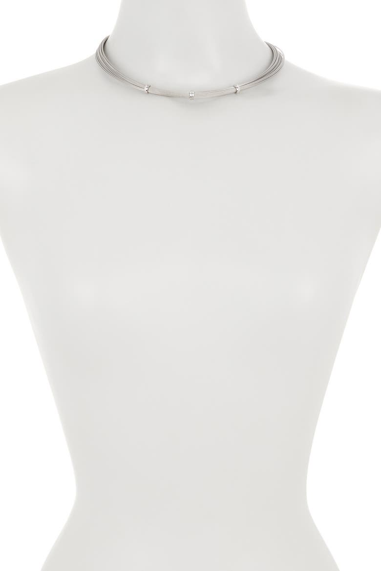 18K White Gold Stainless Steel Diamond Accented Station Necklace - 0.14 ctw, Main, color, GREY