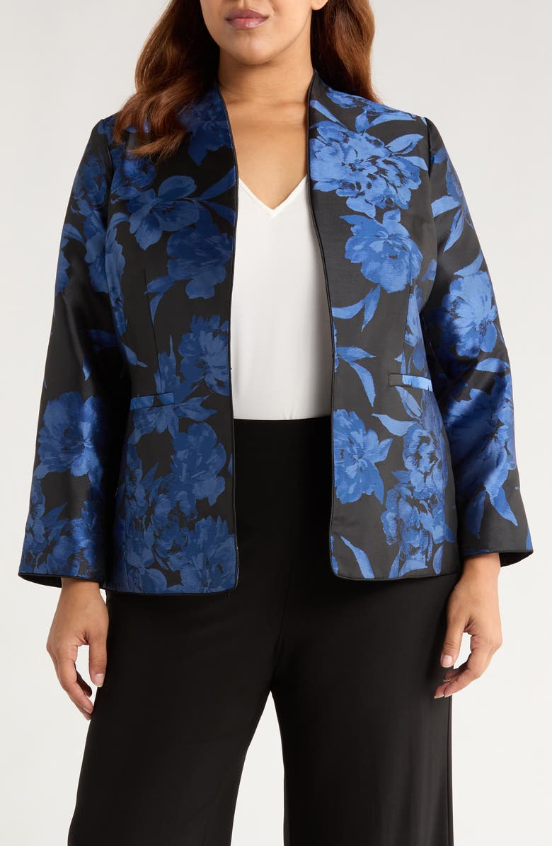 KASPER Floral Kissing Front Jacket, Main, color, Blue Night Multi