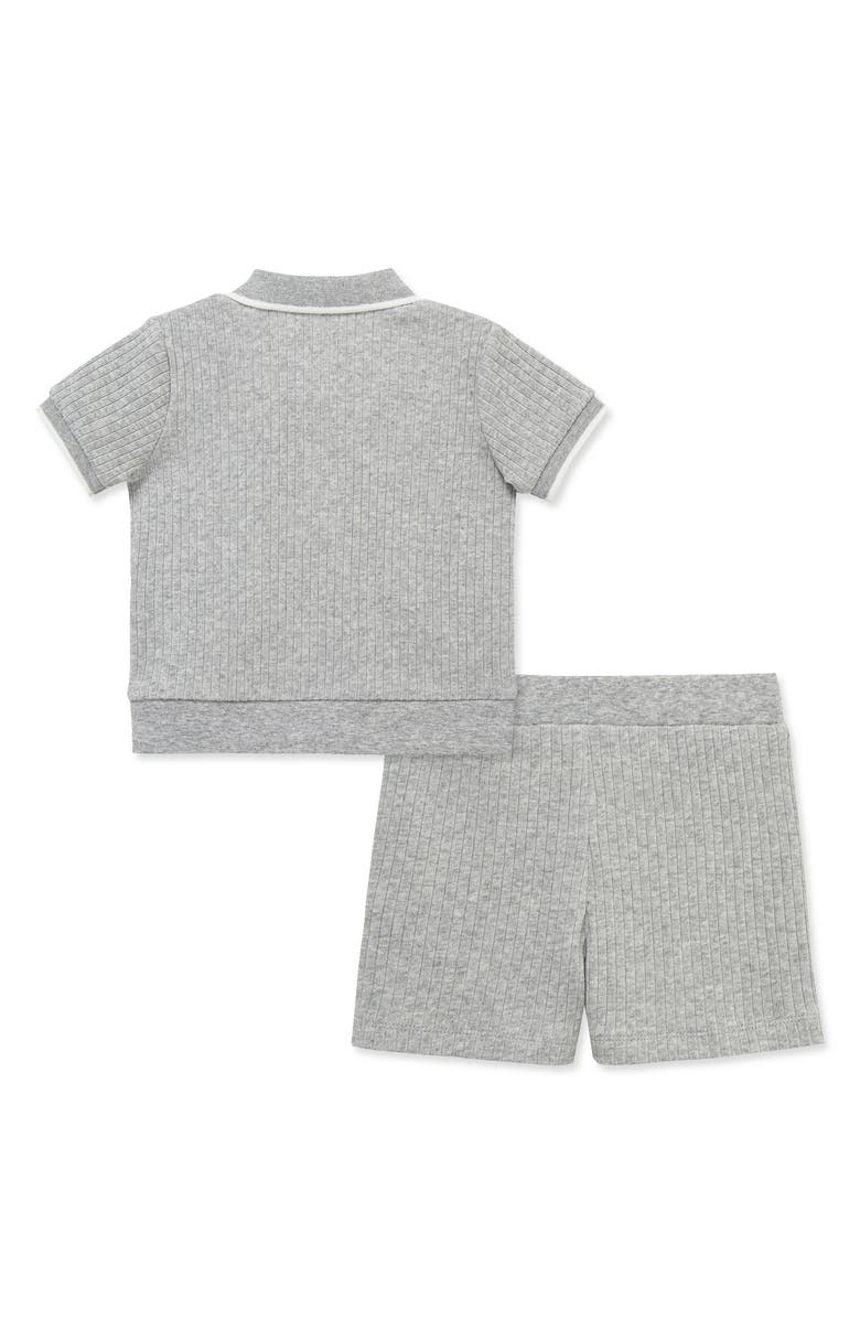 Little Me Rib Polo & Shorts Set, Alternate, color, Grey