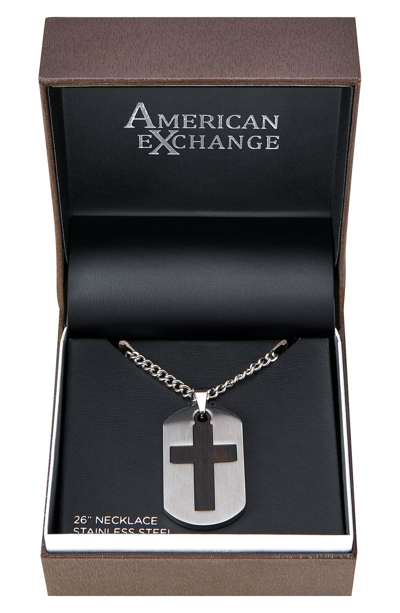 AMERICAN EXCHANGE Men's Cross Dog Tag Pendant Necklace