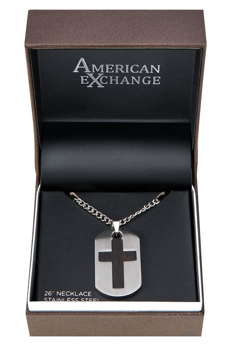 Men's Cross Dog Tag Pendant Necklace, Main, color, SILVER