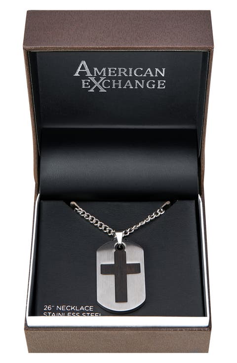 Men's Cross Dog Tag Pendant Necklace